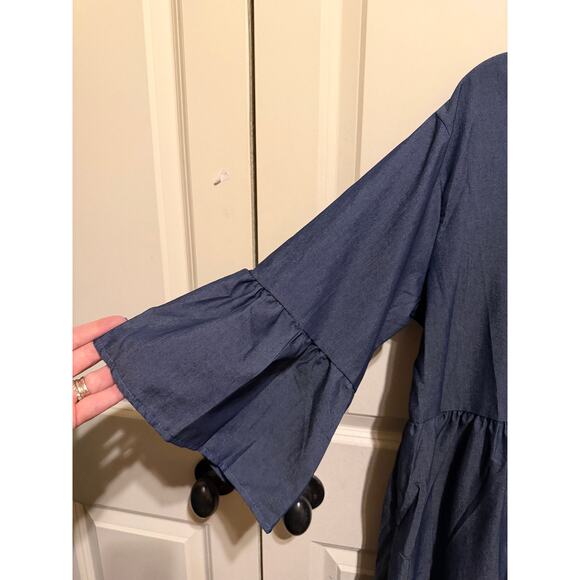 Unbranded Lightweight Blue Jean Babydoll Dress Ruffle Sleeve Plus Size 2X - Picture 2 of 8